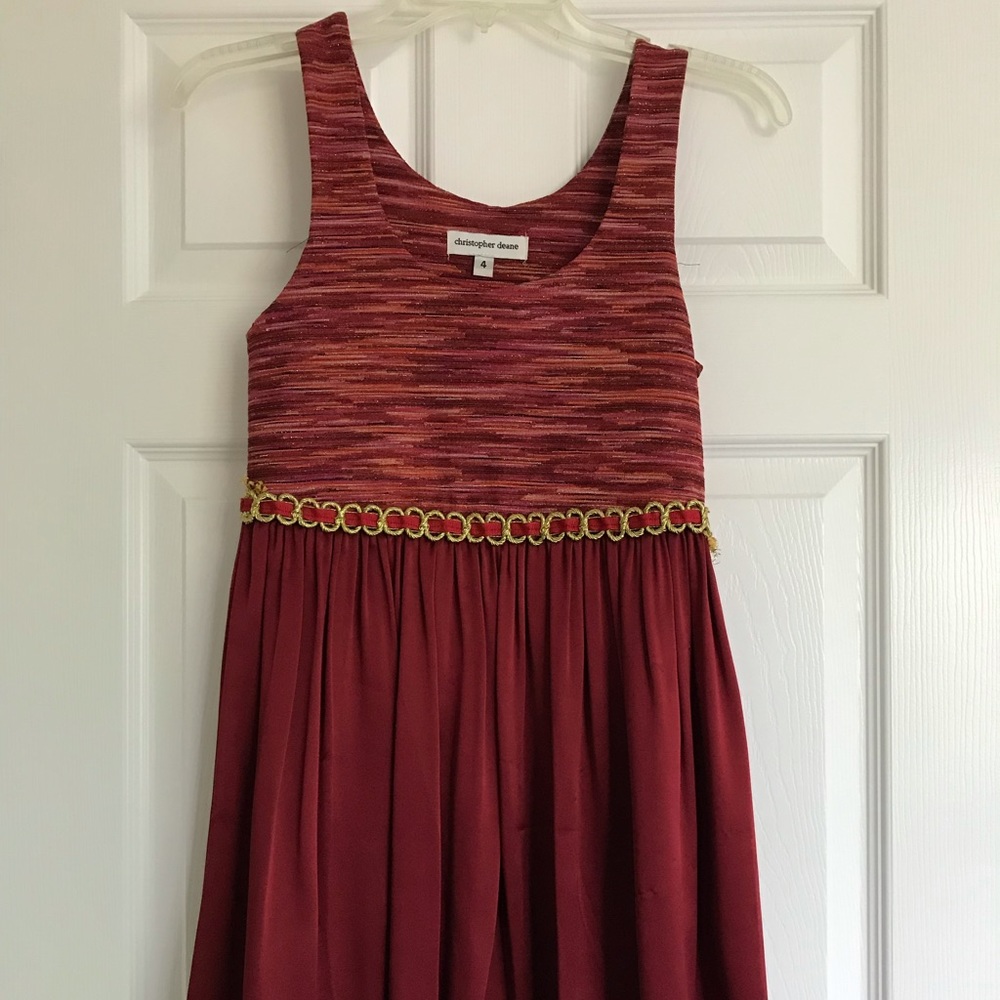 Christopher Deane Red Gold Detail Flowy Dress 4
